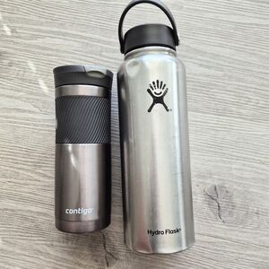Bundle of 2 Contigo and Hydroflask Double Wall Travel Mugs Bottles